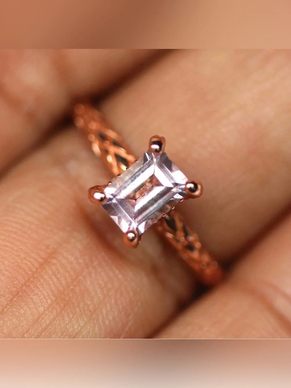 Stunning Hidden Halo Natural 1CT Pink Amethyst Ring 18K Rose Gold plated Size 8